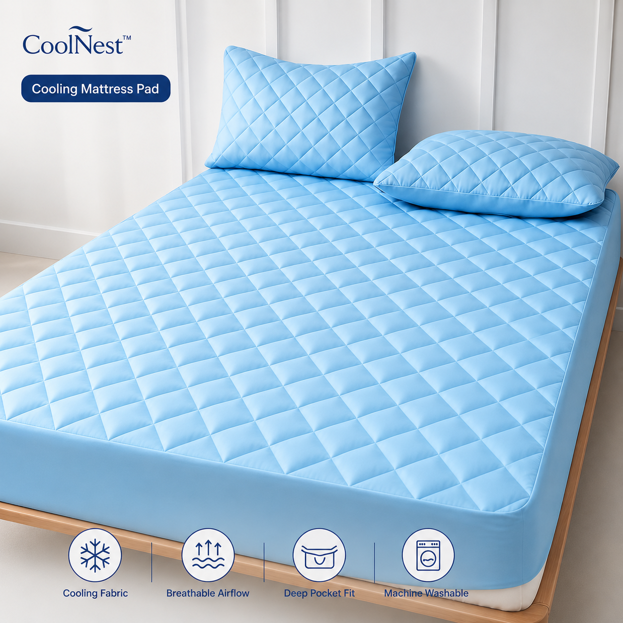 CoolNest™ Cooling Mattress Pad – Breathable Mattress Cover for Hot Sleepers